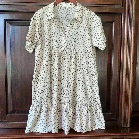 Easel Leopard Print flowing lightweight layers Dress, size Small! White & Brown - Picture 4 of 6